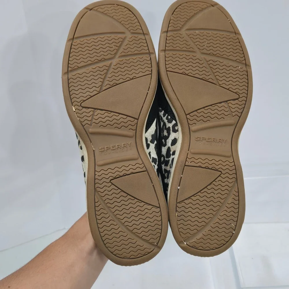 Sperry Top-Sider Womens 8.5M Blue Leather Leopard Print Boat Shoes 9775909